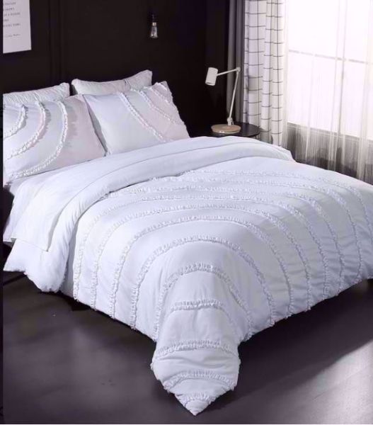 Modern Designer Bedding Set, 8 Piece  Modern Design White Tufted Duvet Cover Set