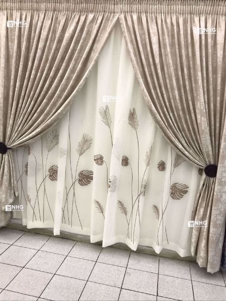 Noe Home Goos Custom Made Designer Bedding Curtains Clothes And Cushions Beige Pintuck Top Jacquard Curtain With Lace