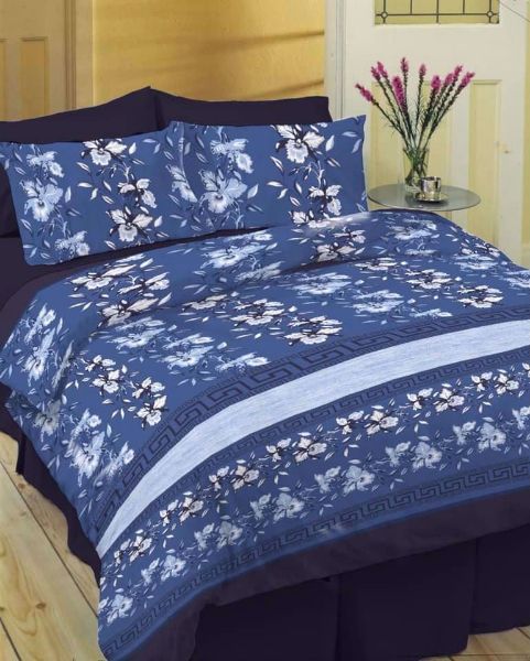 NAVY PRINTED DUVET COVER SET 