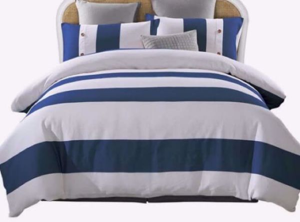 8 Piece White and navy Stripes Fancy Designer Duvet Cover Set	